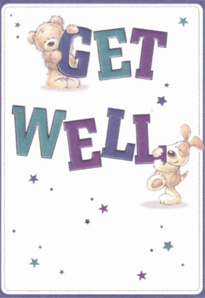 This joyful get well card, animated by the friendly figures of a bear and a puppy, embodies the spirit of gentle encouragement often exchanged across Blackheath's bustling markets and tranquil parks. The bear, rendered in creamy caramel tones, perches above a bold purple 'GET' while the puppy, soft and floppy-eared, lounges across 'WELL' shaded in vibrant teal. Both animals' features are tenderly detailed, creating a sense of lively companionship and tactile softness, a feeling similar to the lush textures in a bouquet from a Blackheath florist. Star-shaped bursts in indigo and navy scatter through the pristine background, reminiscent of the twinkle of lanterns after dusk at Blackheath Fair. The oversized, confident text grounds the illustration, transforming the phrase into a bright gesture of support. Each brushstroke feels imbued with the caring, personal touch seen in every arrangement crafted for the local community. Paired with a fresh bouquet, this card extends both emotional and visual reassurance-perfect for someone recuperating in Blackheath, surrounded by neighbours who care.